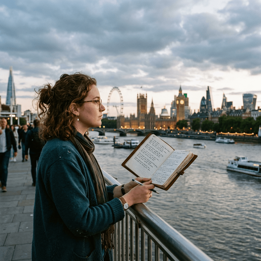 Poet comparing notebook poem to London architecture